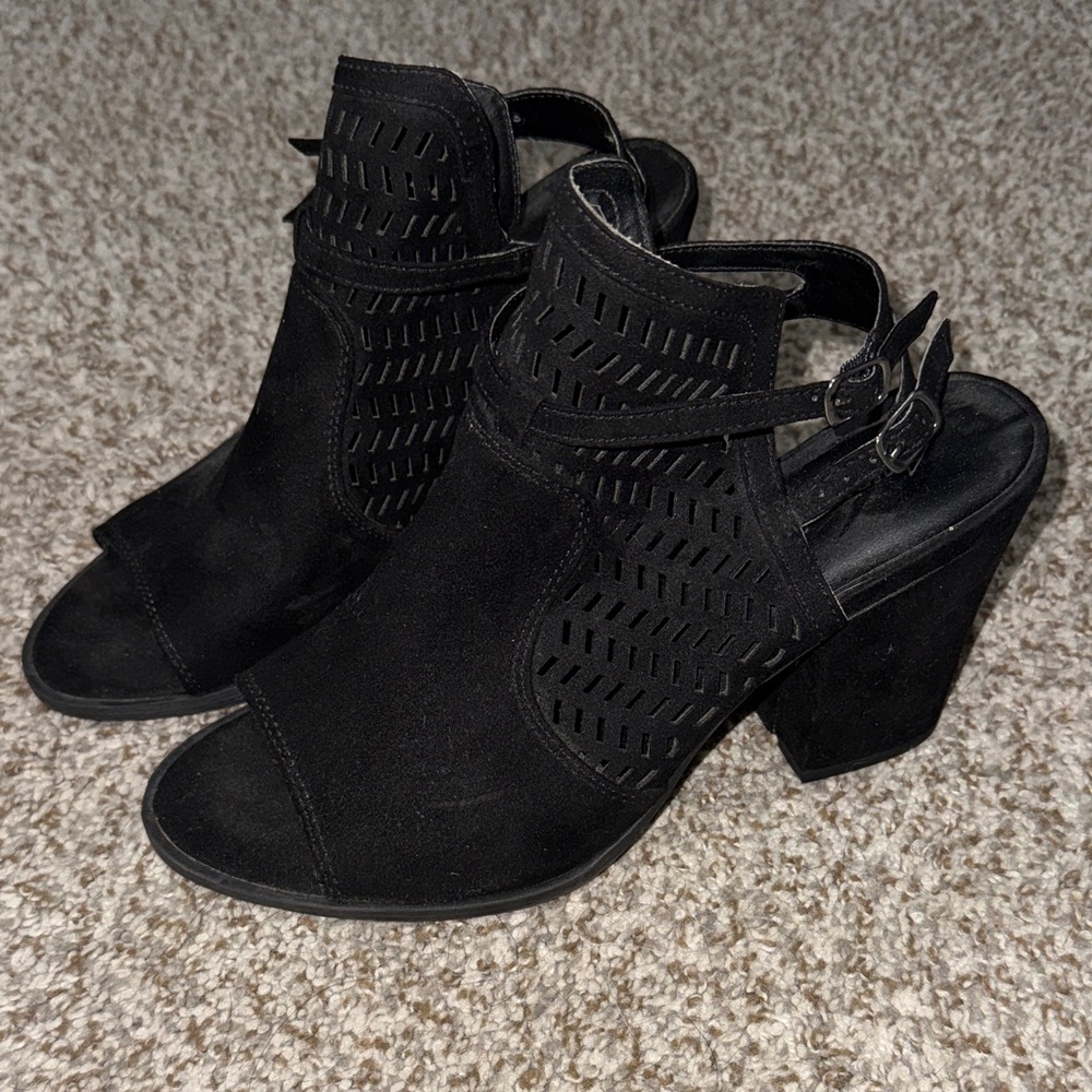 American Eagle Black Decorative Open Heel Block Heels
